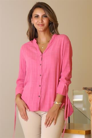 KOLLARI BAĞCIKLI FUŞYA KADIN GÖMLEK  NİSAN-2Y5