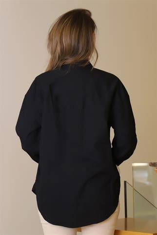 UZUN KOLLU SİYAH KADIN GÖMLEK OYA-2Y5