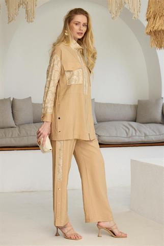 GOLD DANTELLİ İŞLEMELİ LATTE KADIN TAKIM  MA24.22-2Y5