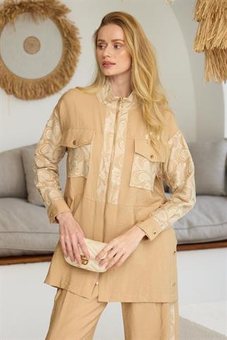 GOLD DANTELLİ İŞLEMELİ LATTE KADIN TAKIM  MA24.22-2Y5