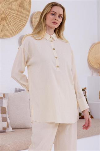 ŞEFFAF TAŞLI KETEN KADIN TAKIM MA24.14-2Y5