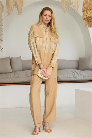 GOLD DANTELLİ İŞLEMELİ LATTE KADIN TAKIM  MA24.22-2Y5