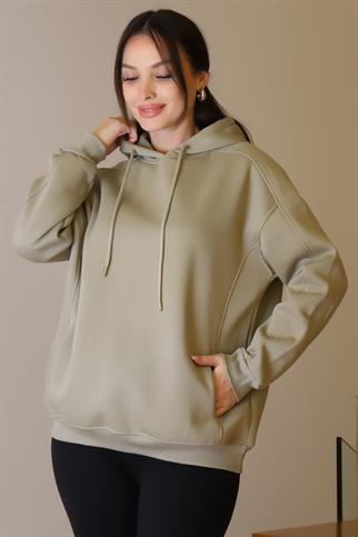 UZUN KOLLU KAPÜŞONLU ÇAĞLA KADIN SWEATSHİRT  5635-2K5