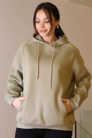 UZUN KOLLU KAPÜŞONLU ÇAĞLA KADIN SWEATSHİRT  5635-2K5