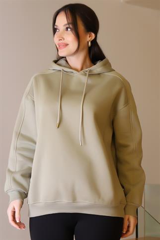 UZUN KOLLU KAPÜŞONLU ÇAĞLA KADIN SWEATSHİRT  5635-2K5