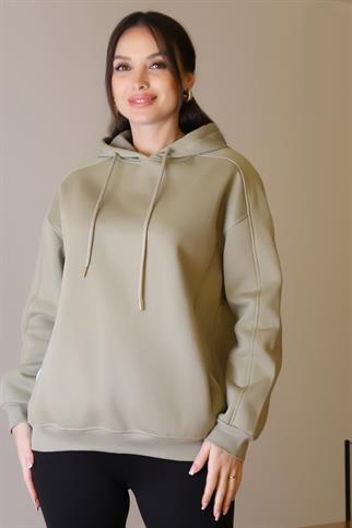 UZUN KOLLU KAPÜŞONLU ÇAĞLA KADIN SWEATSHİRT  5635-2K5