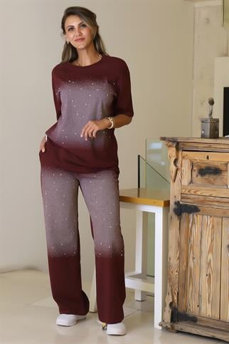 KISA KOLLU TAŞLI BORDO KADIN TAKIM 7225-2Y5