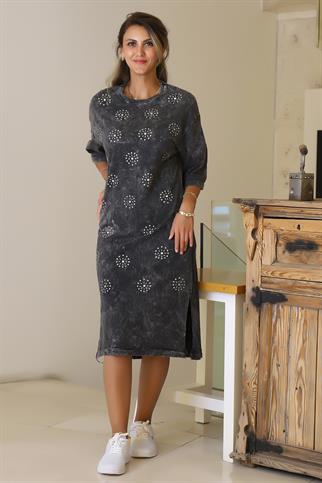 YANLARI YIRTMAÇLI SİYAH  KADIN ELBİSE  7249-2Y5