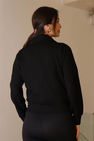 CEPLERİ BİYELİ SİYAH KADIN CEKET  1001-2K5