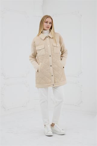 GÖMLEK YAKA CEPLİ BEJ KADIN CEKET MB04.42-2K5 