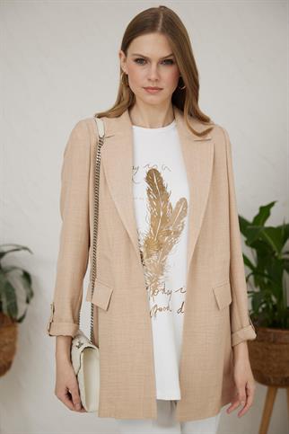 KATLAMALI KOL CEP DETAYLI BEJ KADIN CEKET MB04.56-2Y4