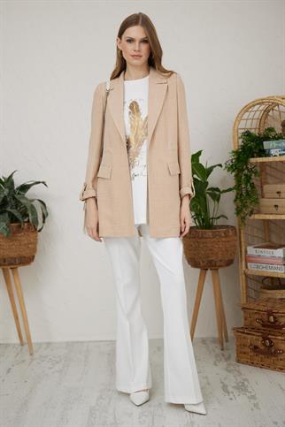 KATLAMALI KOL CEP DETAYLI BEJ KADIN CEKET MB04.56-2Y4