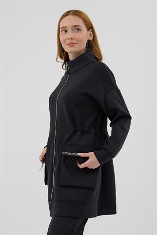 CEPLERİ TÜYLÜ SİYAH KADIN TAKIM MB08.305-2K5