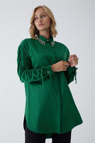 YAKASI TAŞLI UZUN KOLLU YEŞİL KADIN TUNİK MB11.203-2K4