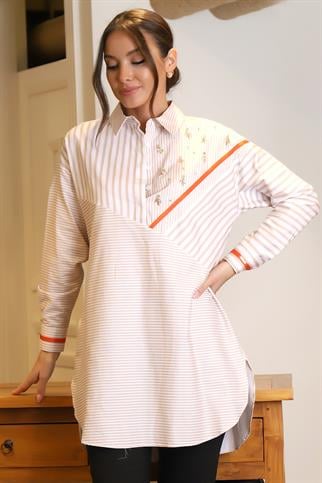TAŞLI ÇİZGİ DETAYLI BEJ KADIN GÖMLEK MB11.207-2Y4