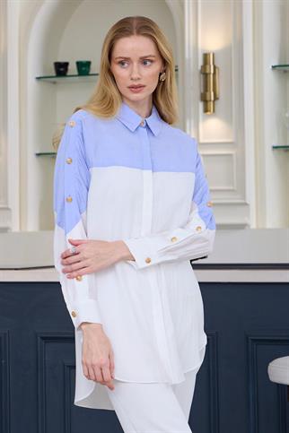 DÜĞME DETAYLI LEYLAK KADIN GÖMLEK   MB11.249-2Y5