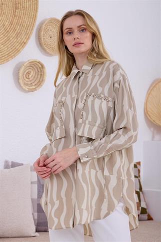 TAŞ İŞLEMELİ TENSEL BEJ KADIN  GÖMLEK MB11.277-2Y5