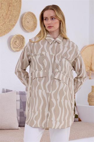 TAŞ İŞLEMELİ TENSEL BEJ KADIN  GÖMLEK MB11.277-2Y5