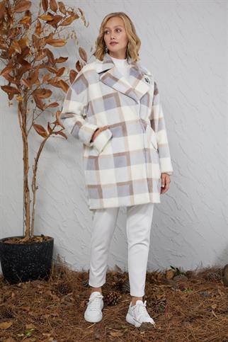 BROŞ DETAYLI EKOSE MAVİ KADIN KABAN MB14.15-2K5