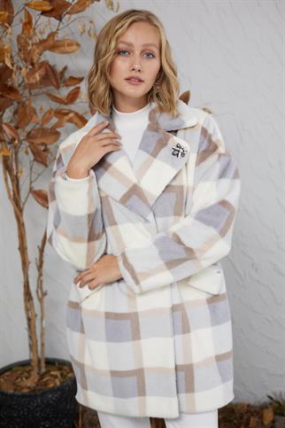 BROŞ DETAYLI EKOSE MAVİ KADIN KABAN MB14.15-2K5