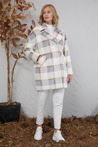 BROŞ DETAYLI EKOSE MAVİ KADIN KABAN MB14.15-2K5