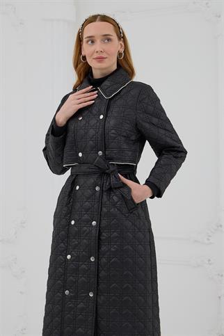 UZUN KOLLU KUŞAKLI SİYAH KADIN KAP MB15.151-2K5