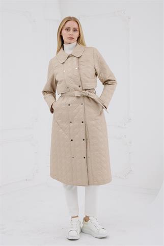 UZUN KOLLU KUŞAKLI BEJ KADIN KAP MB15.151-2K5