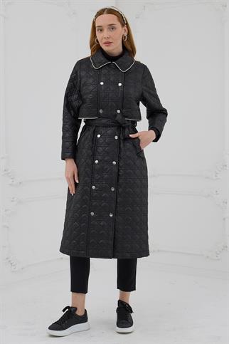 UZUN KOLLU KUŞAKLI SİYAH KADIN KAP MB15.151-2K5