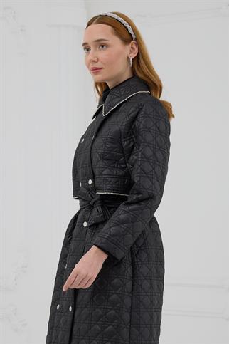 UZUN KOLLU KUŞAKLI SİYAH KADIN KAP MB15.151-2K5