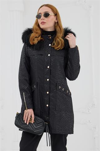 ZEBRA DESENLİ GOLD DETAYLI SİYAH KADIN MONT MB18.72-2K5