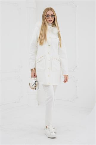  ZEBRA DESENLİ GOLD DETAYLI EKRU KADIN MONT MB18.72-2K5