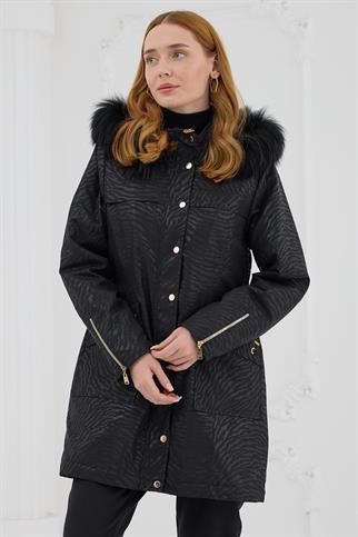 ZEBRA DESENLİ GOLD DETAYLI SİYAH KADIN MONT MB18.72-2K5