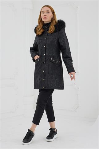 ZEBRA DESENLİ GOLD DETAYLI SİYAH KADIN MONT MB18.72-2K5