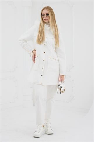  ZEBRA DESENLİ GOLD DETAYLI EKRU KADIN MONT MB18.72-2K5