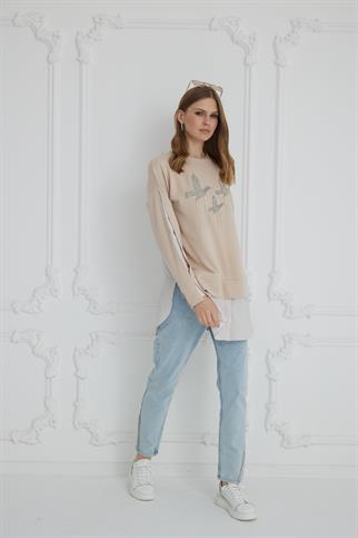 KUŞ İŞLEMELİ BEJ KADIN TUNİK MB21.272-2K5