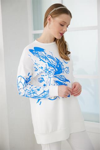 GÜMÜŞ VARAK BASKILI İNDİGO KADIN  SWEATSHIRT MB21.268-2Y4