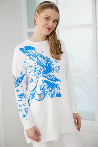 GÜMÜŞ VARAK BASKILI İNDİGO KADIN  SWEATSHIRT MB21.268-2Y4