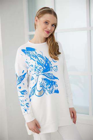 GÜMÜŞ VARAK BASKILI İNDİGO KADIN  SWEATSHIRT MB21.268-2Y4