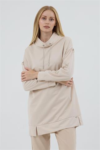 HALKA AKSESUARLI BEJ KADIN TUNİK MB21.273-2K5