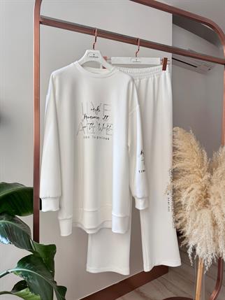 YAZILI TAŞLI EKRU KADIN TAKIM  MB24.674-2Y5