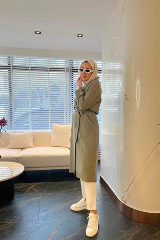 TAŞ İŞLEMELİ ASTARSIZ CUPRA HAKİ KADIN  TRENCHKOT  MB25.73-2Y5