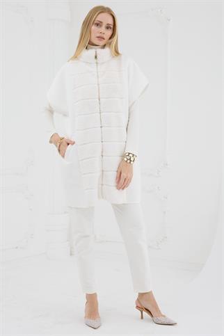 KÜRK DETAYLI EKRU KADIN PANÇO MB28.55-2K5