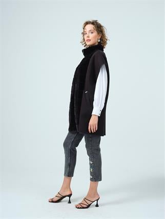 KÜRK DETAYLI SİYAH KADIN PANÇO MB28.55-2K5