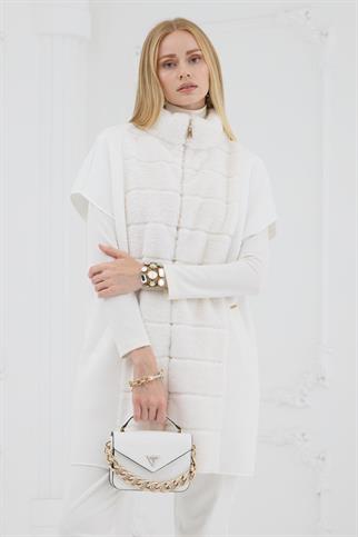 KÜRK DETAYLI EKRU KADIN PANÇO MB28.55-2K5