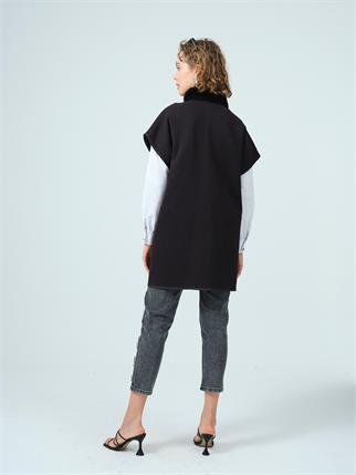 KÜRK DETAYLI SİYAH KADIN PANÇO MB28.55-2K5