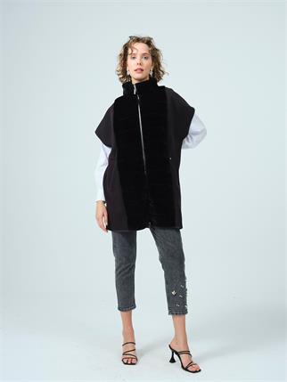 KÜRK DETAYLI SİYAH KADIN PANÇO MB28.55-2K5