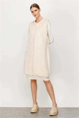 TRİKO KOMBİNLİ EKRU KADIN YELEK 20034-2K5