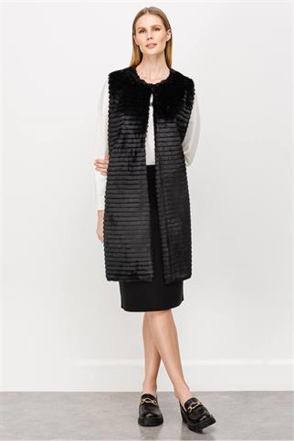 TRİKO KOMBİNLİ SİYAH KADIN YELEK 20034-2K5