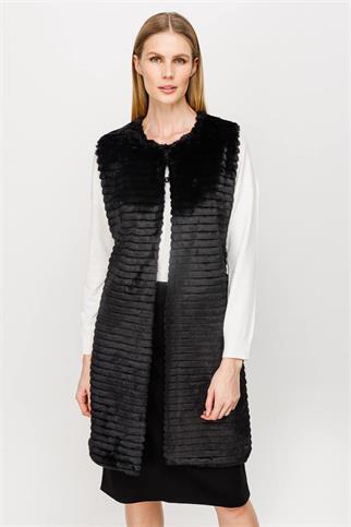 TRİKO KOMBİNLİ SİYAH KADIN YELEK 20034-2K5