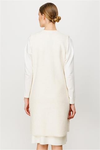 TRİKO KOMBİNLİ EKRU KADIN YELEK 20034-2K5